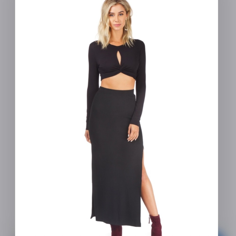 Black Maxi High Slit Skirt